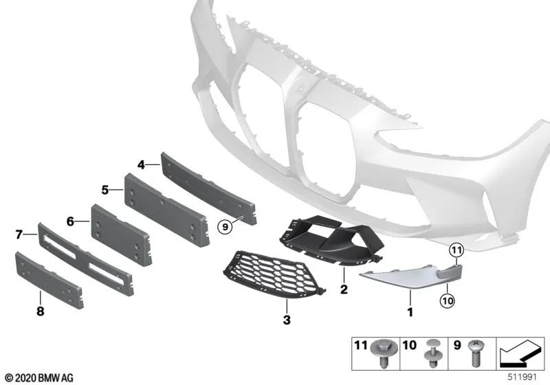 Left air intake grille for BMW G80, G81, G82, G83 (OEM 51118069439). Original BMW.