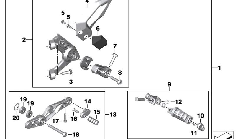 Apoyo para pie del conductor izquierdo OEM 46719457759 para motos BMW S 1000 R (K63), M 1000 R (KM3)... y más. Original BMW Motorrad.