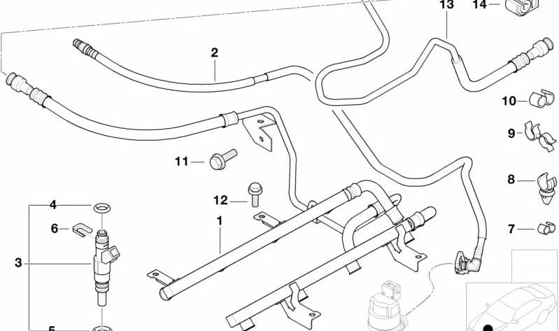 Tubería de inyección combustible OEM 13531407984 para BMW Z8 E52 (2000-2003) con motor S62. Original BMW.