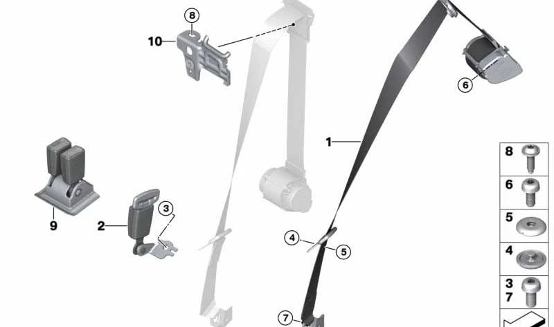 Cinturón de seguridad trasero derecho OEM 72117365724 para MINI Cabrio F57 (11/2014 - 02/2021). Original MINI.