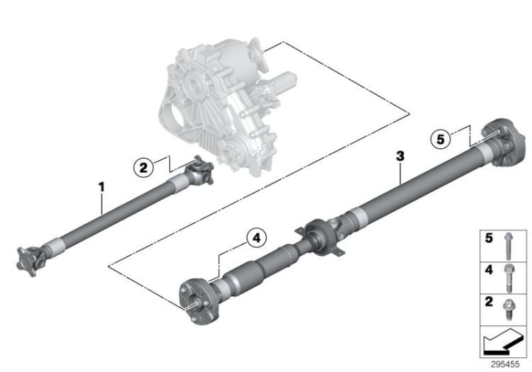Árbol de transmisión trasero OEM 26108676286 para BMW F30, F31, F32, F33, F36 con cambio automático y tracción total. Original BMW.