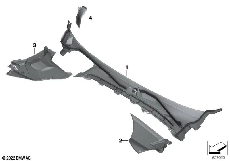 Left water gutter blender for BMW G70 (OEM 51719621483). Original BMW