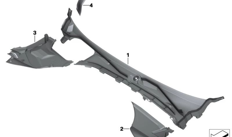 Cubierta plástica del vierteaguas (parte 1) OEM 51719449079 para BMW G70 (Serie 7). Pieza original BMW.