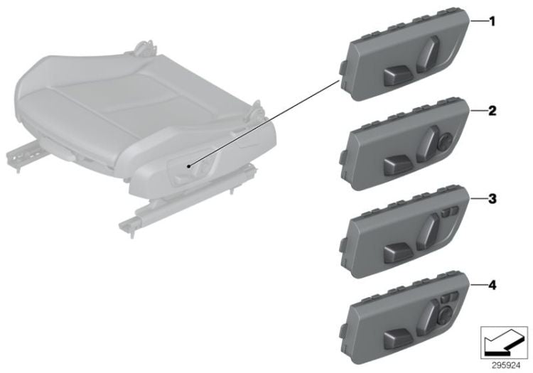 Interruptor regulador de asiento acompañante OEM 61319276625 para BMW F20, F30, F80, X1, X3... y más. Original BMW.