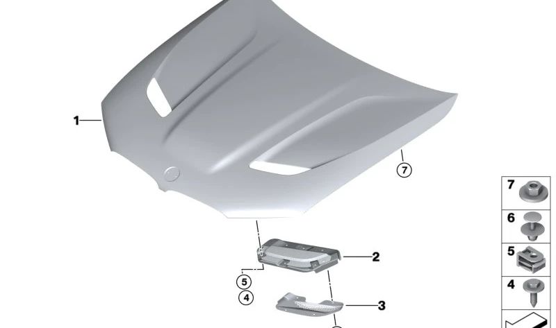 Embellecedor izquierdo del capó frontal OEM 51918084517 para BMW M5 (F90). Original BMW.