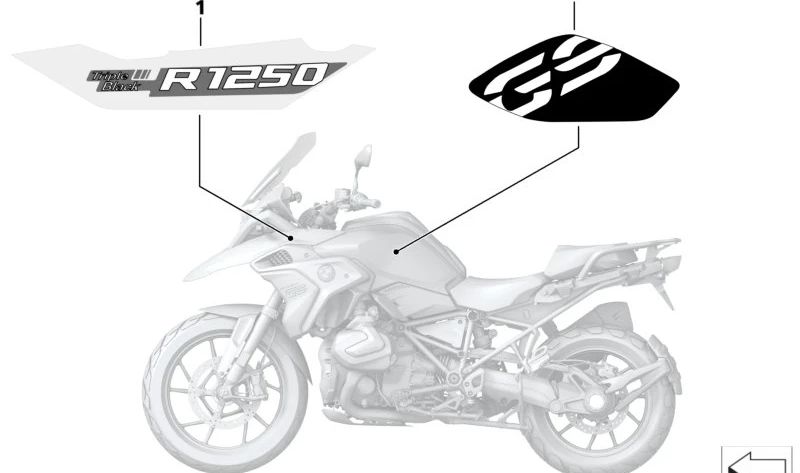 Inscrição acabamento lateral esquerdo OEM 51149457795 para BMW Motorrad R 1250 GS (K50) Triple Black. Originais BMW Motorrad.
