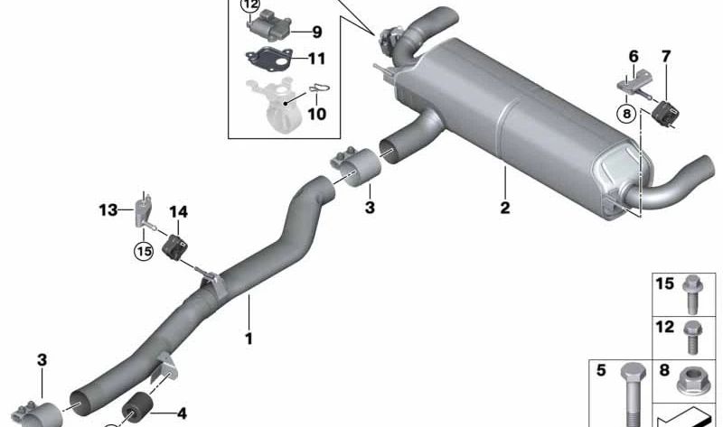 Silencioso trasero con válvula de escape OEM 18308635591 para BMW G11, G11N, G12, G12N. Original BMW.