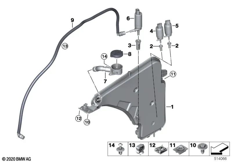 Headlight washer system pump for BMW 2 Series F22N, F23N X5 F15, F85 X6 F16, F86 (OEM 67637340773). Genuine BMW