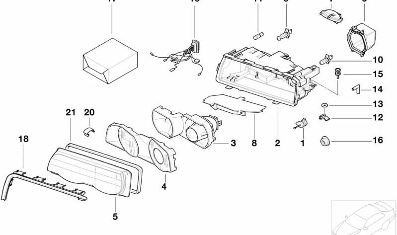 Soporte derecho de lente del faro OEM 63128386322 para BMW E38 {725tds, 728i, 730d, 735i}. Original BMW.