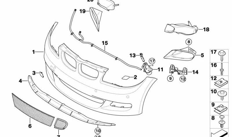 Soporte derecho delantero OEM 51647836704 para BMW Serie 1 E81, E87, E82, E88. Original BMW.