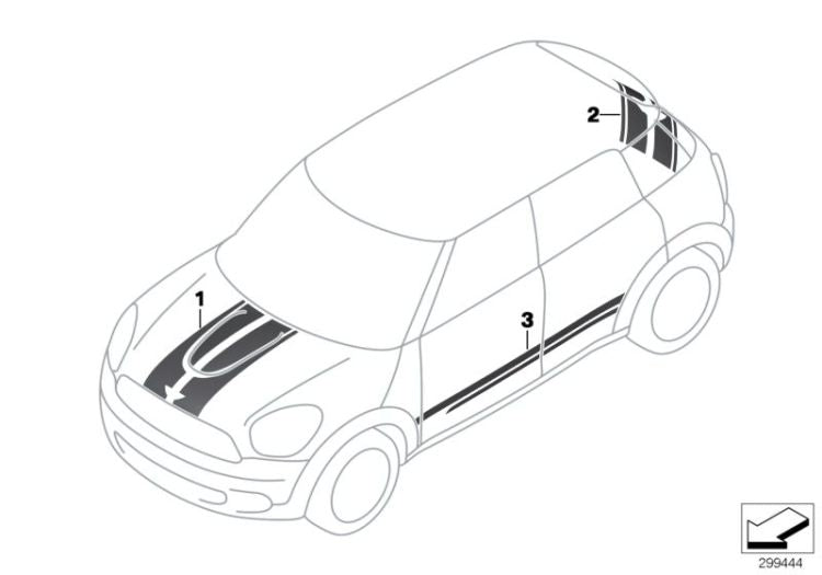 Juego de tiras decorativas portón trasero blanco OEM 51149812072 para MINI Countryman R60, Cooper S, Cooper S ALL4. Original MINI.