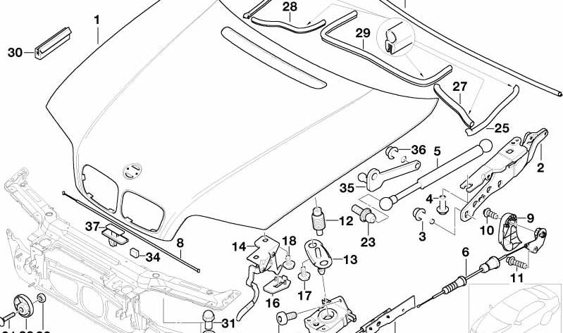 Soporte cerradero capó OEM 51238229796 para BMW E46. Original BMW.