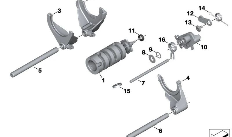 Árbol de levas del cambio (Schaltwalze) OEM 23008414051 para BMW Motorrad F650GS, F700GS, F750GS, F800GS, F800R, F800GT, F800ST, G650GS, G650X. Original BMW Motorrad.