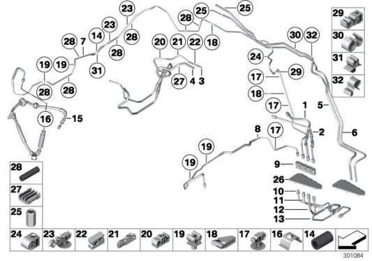 Tubo freno OEM 34326775112 per BMW F07, F10, F11, F06, F12, F13, F01, F02, F03, F04, Ghost RR4. BMW originale.