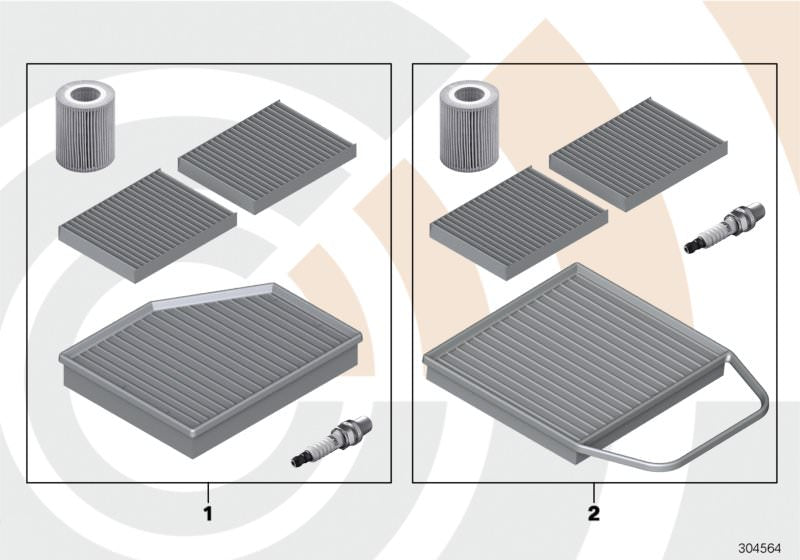 Kit de mantenimiento completo II Value Line OEM 88002336342 para BMW E60 y E61 {520i, 525i, 530i} con motor M54. Incluye filtro de aceite, bujías, filtro de aire y microfiltros. Original BMW.