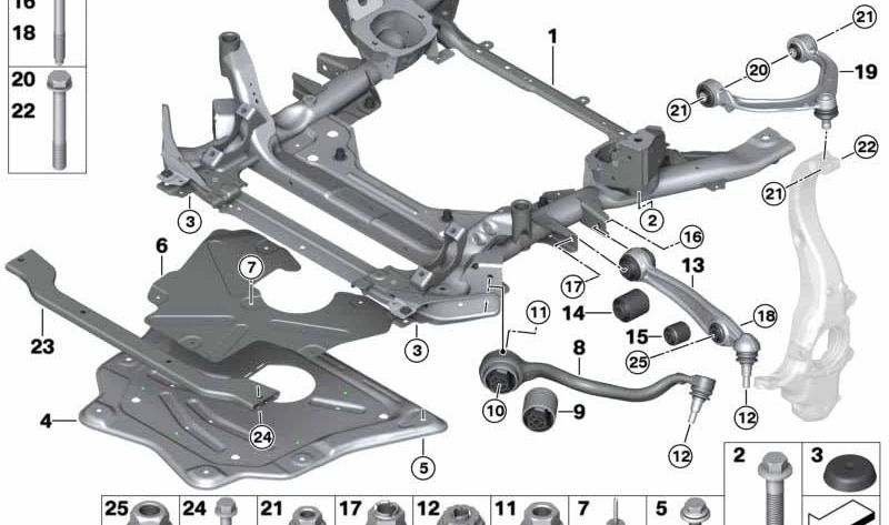 Links vordere Suspensionsarm mit hydraulischer Stütze OEM 31126863169 für BMW F15, F16, F85, F86. Original BMW.