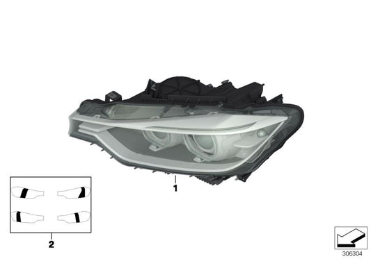 Faro delantero izquierdo OEM 63117259539 para BMW F30, F31. Compatible con versiones 316d, 316i, 318d. Repuesto original BMW.