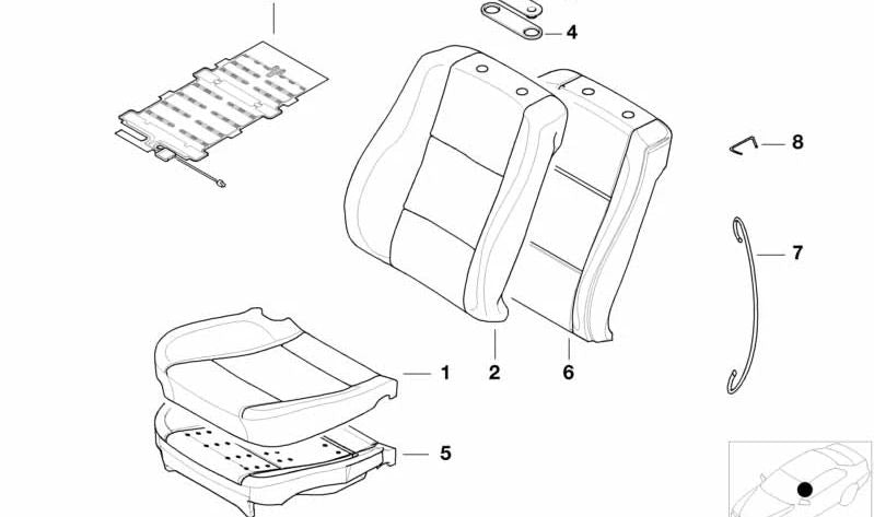 Funda de asiento de cuero OEM 52108207673 para BMW E39 y E38. Tapizado original en piel para asiento delantero. Compatible con versiones con asientos estándar y confort. Original BMW.