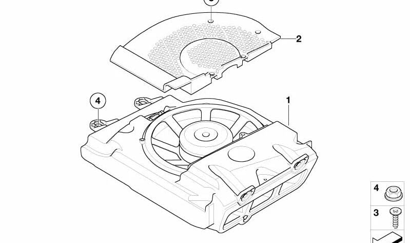 Altavoz subwoofer central izquierdo OEM 65136970005 para BMW Serie 7 E65 (730d, 730i, 740i, 745d, 750i, 760i) del 2003 al 2008. Original BMW.