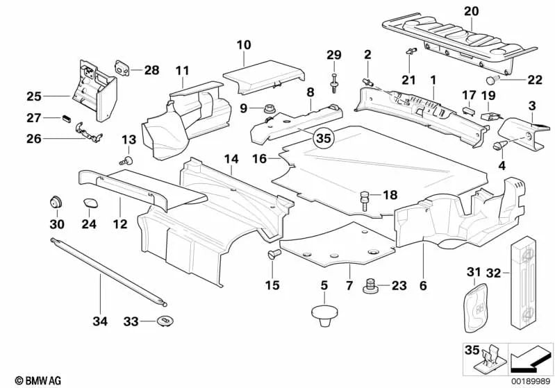 Revestimiento interior del compartimiento de la capota para BMW Serie 3 E36 (OEM 51478165074). Original BMW.