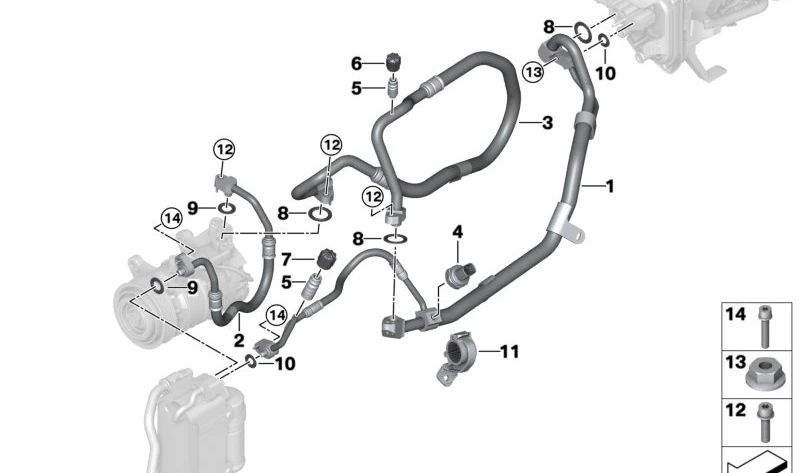 Tubo de refrigerante de duto duplo para BMW 2 G87 Series, 3 G80 Series, G81, 4 G82 Series, G83 (OEM 64508088921). BMW original