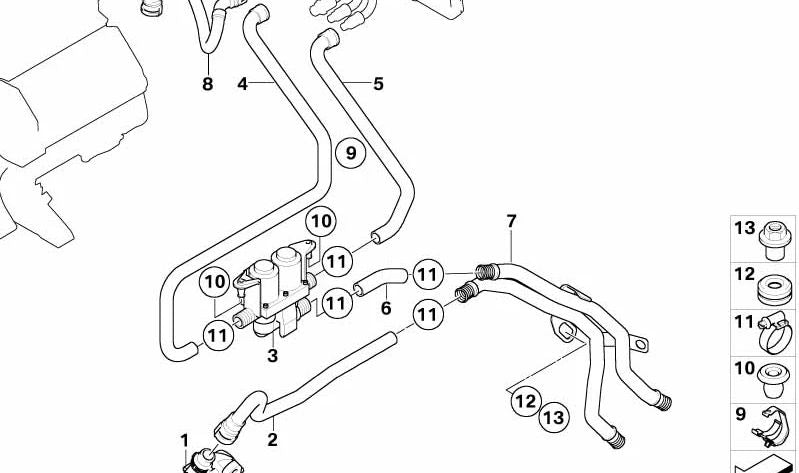 Heater return hose OEM 64216934146 for BMW E65 (7 Series). Original BMW.
