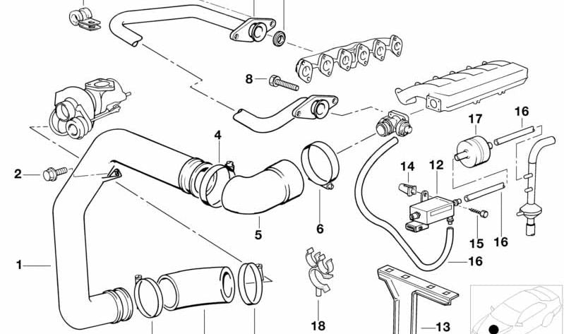 Tubo de presión sin válvula de escape OEM 11712244997 para BMW E36, E34. Original BMW.