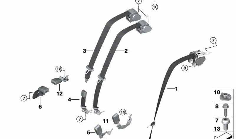 OEM da correia traseira superior 7211742999 para BMW F90 (M5) e G30 (518D, 520D). Peça original da BMW, parte do sistema de segurança. Cor preta