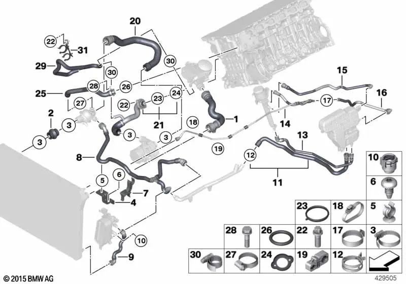 Tubo de refrigerante OEM 17127599571 para BMW Série 5 F10, F11, Série 6 F06, F12, F13... e muito mais. BMW genuíno.
