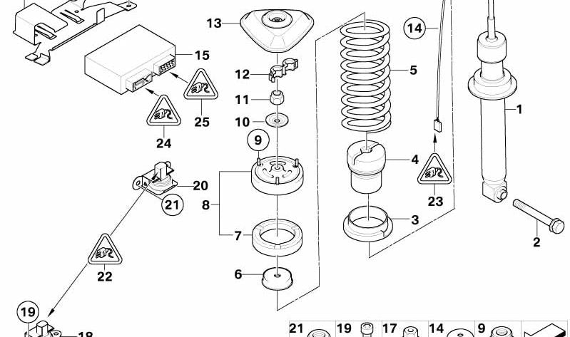 Upper rear suspension bearings OEM 33522282766 for BMW E60, E63, E64. Original BMW piece.