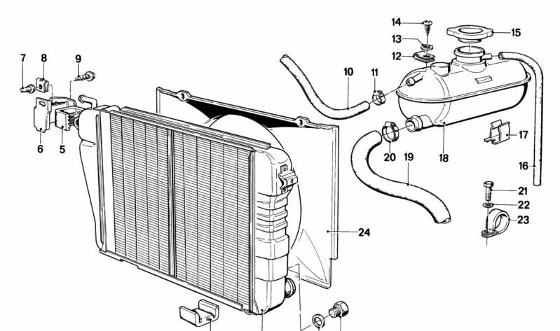Carcasa del ventilador del radiador OEM 17111119719 para BMW E12. Repuesto original BMW.