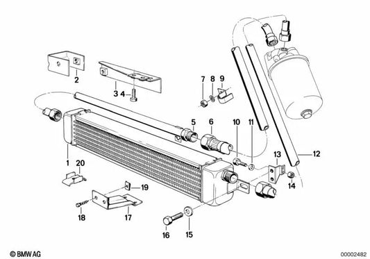 Soporte de refrigeración de aceite motor izquierdo OEM 17111121996 para BMW E24 628CSi, 635CSi... y más. Original BMW.