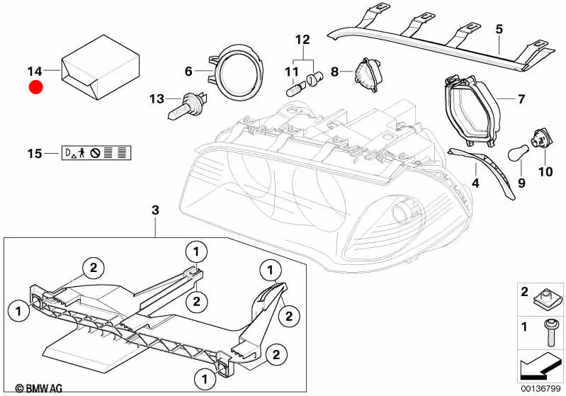 Kit de réparation de phares OEM 63126939207 pour BMW X3 E83, X3 E83 LCI. Véritable BMW.
