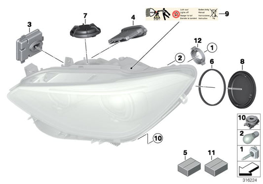 OEM lighthouse board 63117296901 for BMW F20, F21. Original BMW piece. Ideal to repair or replace the sealing rubber of the front lighthouse (Xenon).