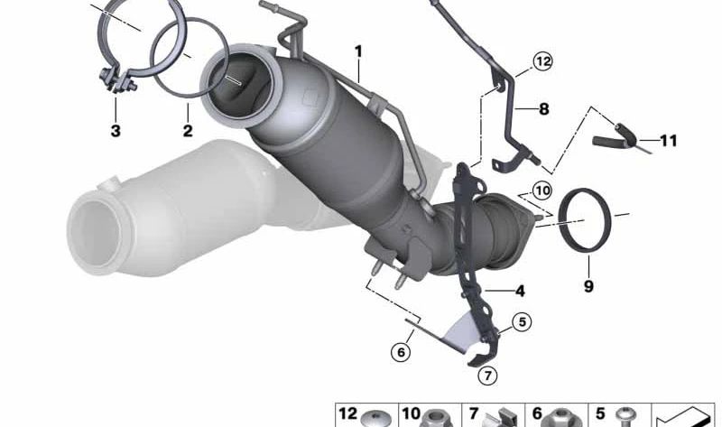 Soporte catalizador cercano al motor OEM 18328053347 para BMW X3 F97, F97N, X4 F98, F98N. Pieza original BMW.