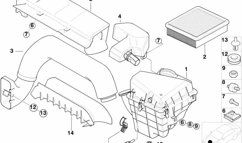 Silenciador de admisión de aire OEM 13711433694 para BMW E36 (316i) y Z3 (1.9). Compatible con motores M43. Original BMW.