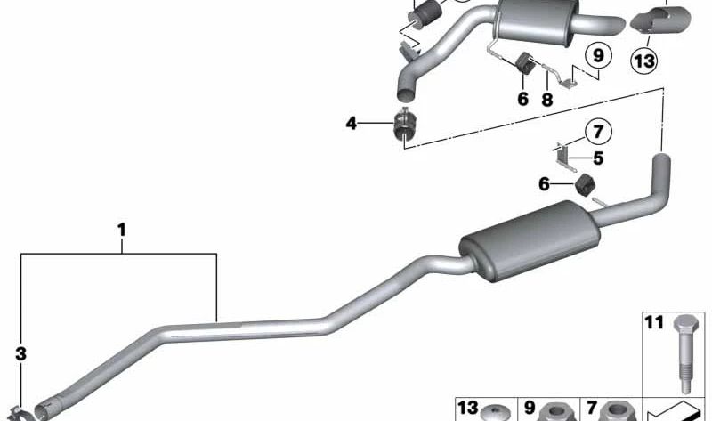 Silencioso central OEM 18307802750 para BMW E81, E87. Pieza original BMW.