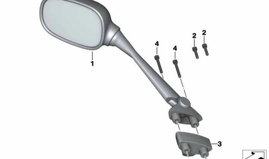 Espejo retrovisor derecho OEM 51168528632 para motos BMW F800S, F800ST, F800GT. Original BMW Motorrad.