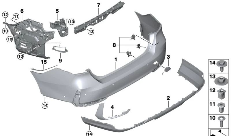 APPLIPATION DU PAUTEUR arrière OEM 51125A011B8 pour BMW G60, G61. BMW d'origine.