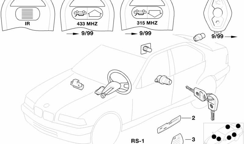 Kit de reparación de cerradura OEM 51218150063 para BMW E38. Original BMW.