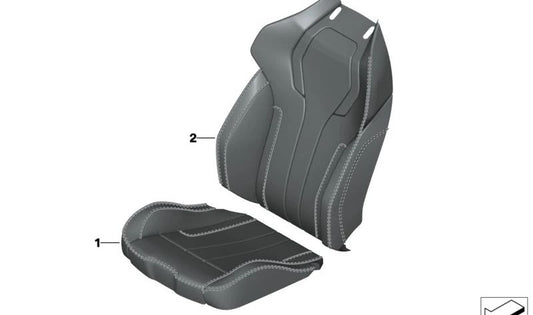Comfort seat cover in white leather/blue OEM 52107997124 for BMW X5 F95 and X6 F96. Original BMW spare.