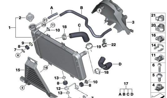 Flexible radiator pipes OEM 17129829367 for bmw g 310 RR motorcycles, G 310 GS, G 310 R. Original BMW Motorrad.