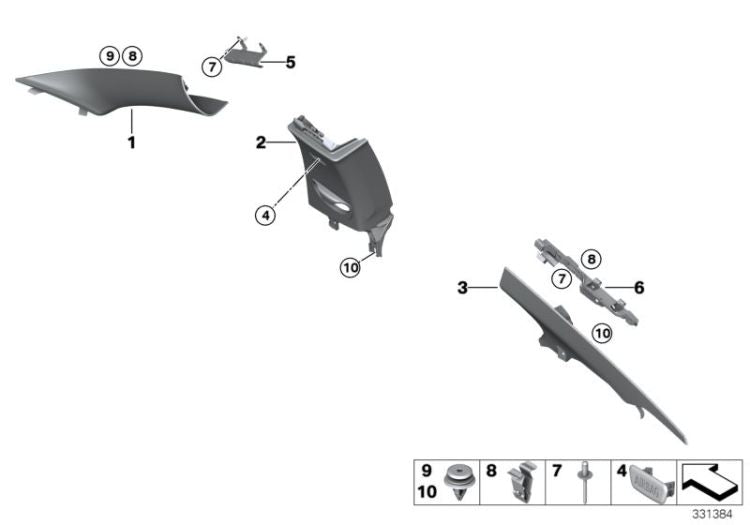 Adorno columna B superior derecha antracita OEM 51438056974 para BMW Serie 4 F32, F32 LCI, F82 M4, F82 M4 LCI. Original BMW.