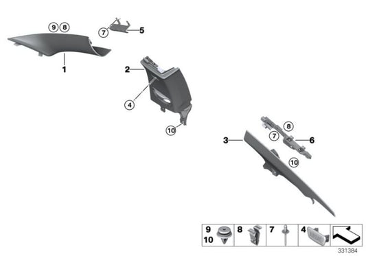 Anthracite upper right B column trim OEM 51438056974 for BMW 4 Series F32, F32 LCI, F82 M4, F82 M4 LCI. Genuine BMW.