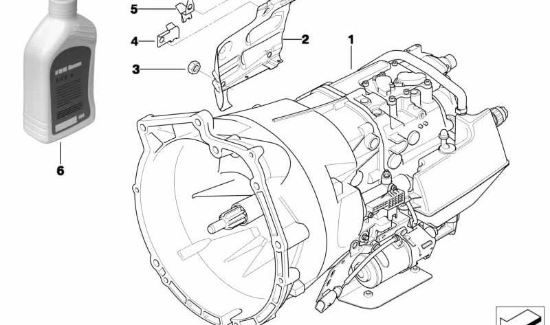 Protector térmico OEM 23017507019 para BMW E46 con cambio manual SMG GS5S31BZ. Pieza original BMW.