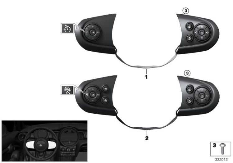 Interruptor de volante multifuncional deportivo OEM 61319360507 para MINI F55, F56. Original MINI.