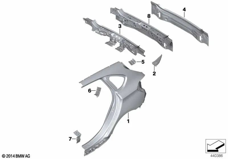 C-pillar reinforcement plate left for BMW 2 Series F46, F46N (OEM 41217407913). Original BMW