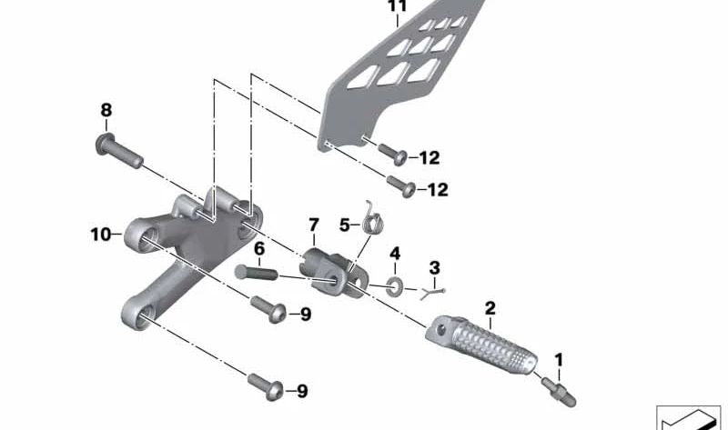 Suporte de rolamento do apoio para os pés dianteiro OEM 46717711224 para motocicletas BMW S 1000 RR (K46), HP4 (K42). Originais BMW Motorrad.