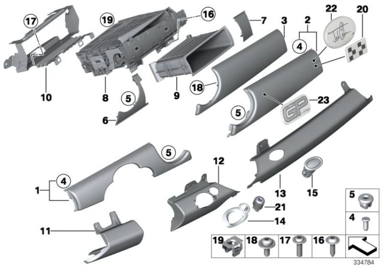 Cubierta panel instrumentos lado acompañante OEM 51452752876 para MINI R55, R56. Original MINI.