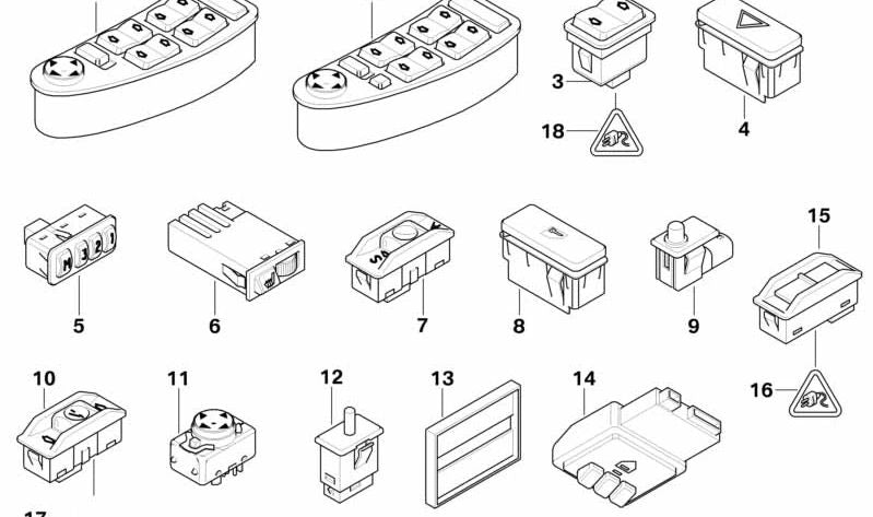 OEM emergency light switch 61318350947 for BMW E39, E38, E46, E53, E83, Z3, Z4. Original BMW spare.